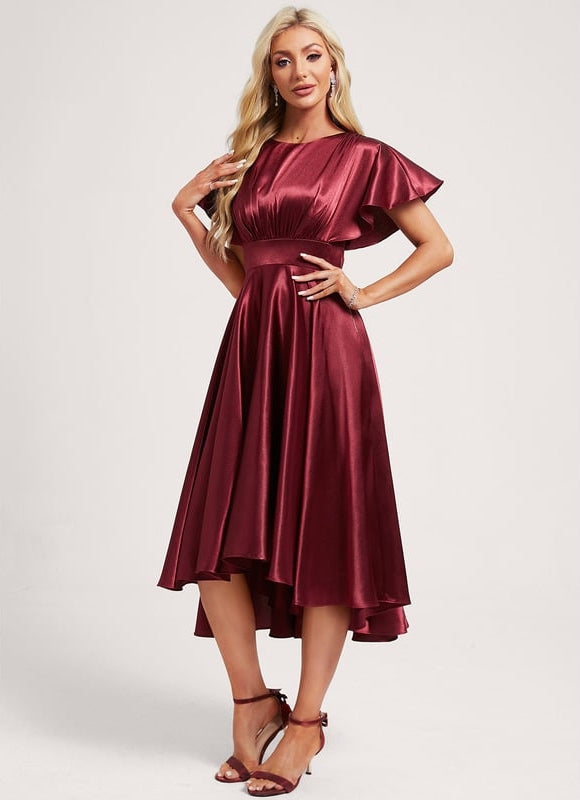 Robe Cérémonie Satinée Bordeaux Volants - gallery 2