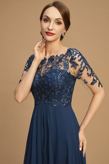 Robe Cérémonie Bleu Nuit Dentelle Élégante - gallery 6