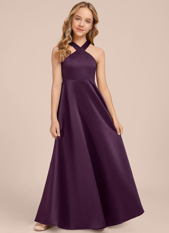 Robe Cérémonie Satin Prune - gallery 1