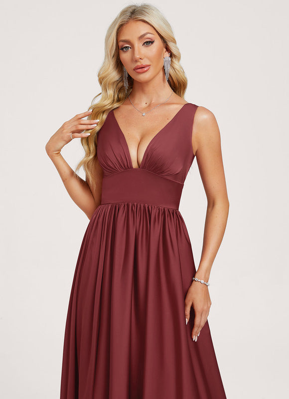 Robe Cérémonie Rouge Sombre Satiné - gallery 3