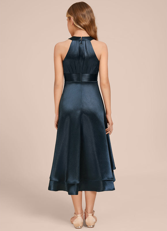 Robe Cérémonie Satinée Asymétrique Marine - gallery 5