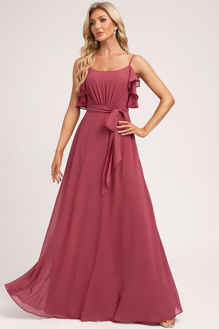 Robe Cérémonie Longue Volants Rose