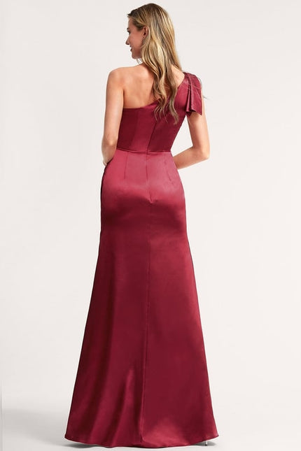 Robe Cérémonie Satin Bordeaux Asymétrique - gallery 4