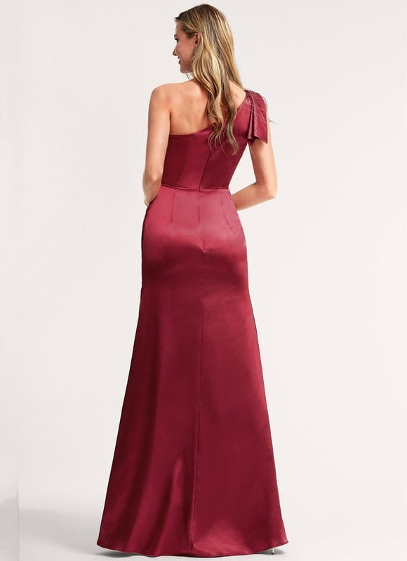 Robe Cérémonie Satin Bordeaux Asymétrique - gallery 4