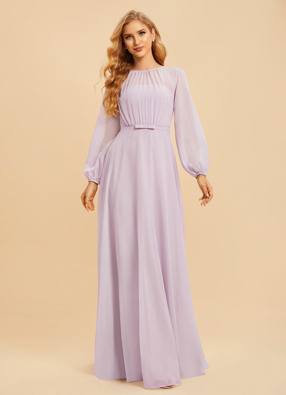 Robe Cérémonie Lilas Mousseline Col Rond - gallery 5