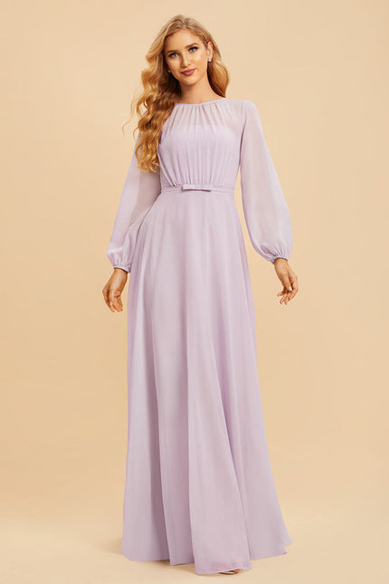 Robe Cérémonie Lilas Mousseline Col Rond - gallery 5