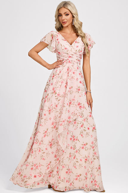 Robe Cérémonie Longue Volants Rose
