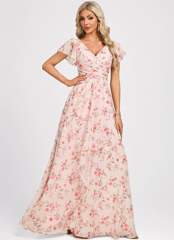 Robe Cérémonie Longue Volants Rose
