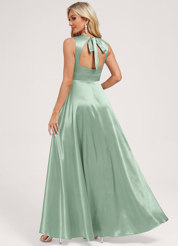 Robe Cérémonie Satin Vert Pastel - gallery 2