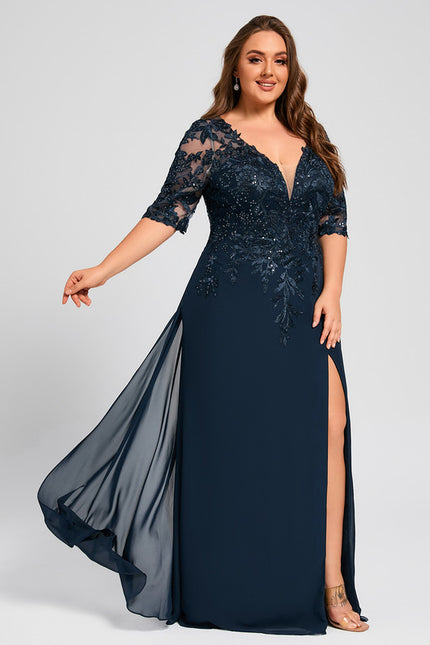 Robe Cérémonie Longue En Dentelle Marine - gallery 9