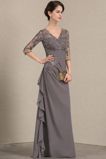 Robe Cérémonie Gris Souris Dentelle Élégante - gallery 3
