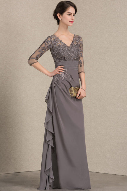 Robe Cérémonie Gris Souris Dentelle Élégante - gallery 3