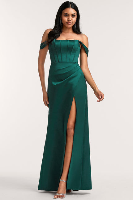 Robe Cérémonie Satin Émeraude Élégante