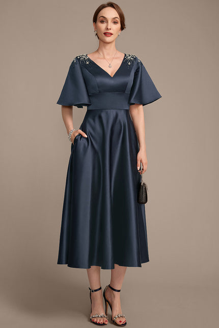 Robe Cérémonie Satin Marine Élégant - gallery 5