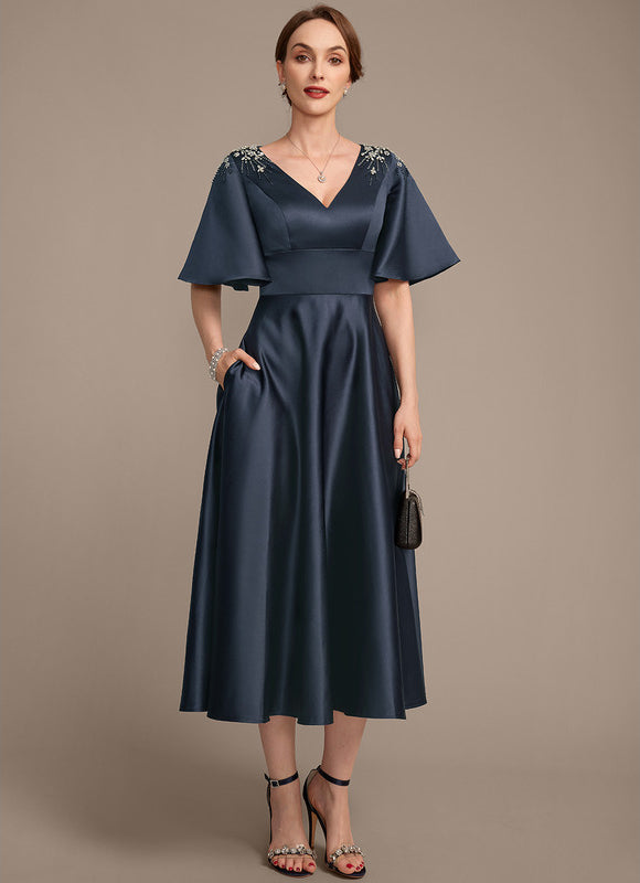 Robe Cérémonie Satin Marine Élégant - gallery 5