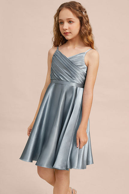 Robe Cérémonie Satin Bleu Argenté - gallery 4