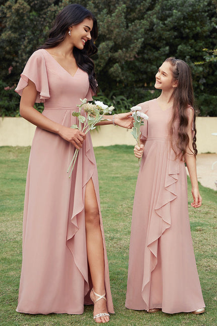 Robe Cérémonie Longue Volants Rose