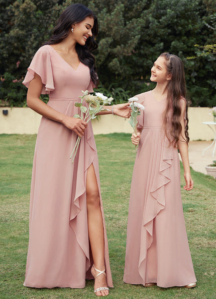 Robe Cérémonie Longue Volants Rose