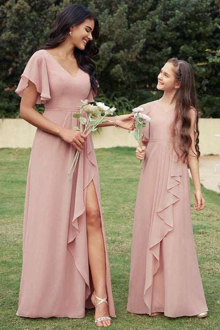 Robe Cérémonie Longue Volants Rose