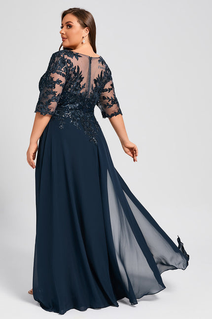 Robe Cérémonie Longue En Dentelle Marine - gallery 8