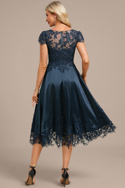 Robe Cérémonie Satin Bleu Nuit Élégante - gallery 6