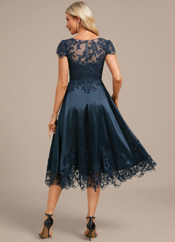 Robe Cérémonie Satin Bleu Nuit Élégante - gallery 6