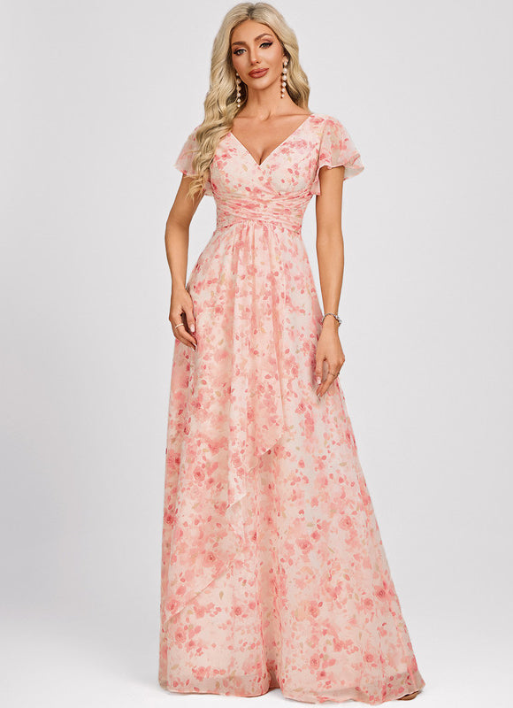 Robe Cérémonie Longue Volants Rose - gallery 1