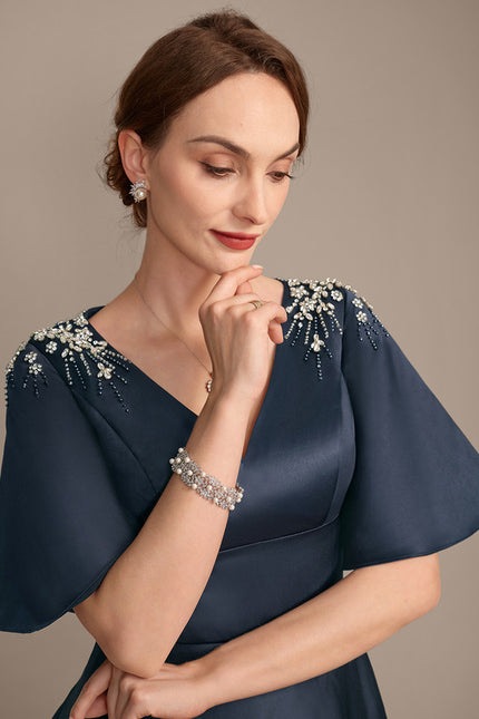 Robe Cérémonie Satin Marine Élégant - gallery 1