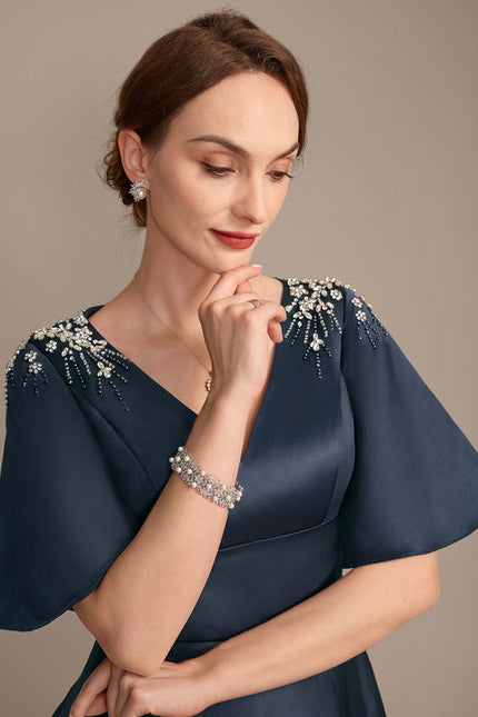 Robe Cérémonie Satin Marine Élégant - gallery 1