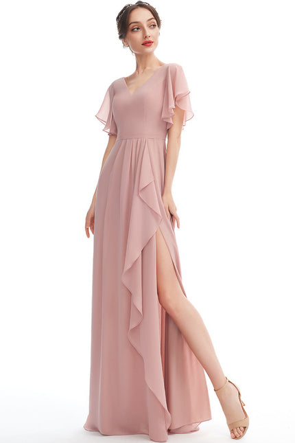 Robe Cérémonie Longue Volants Rose - gallery 2