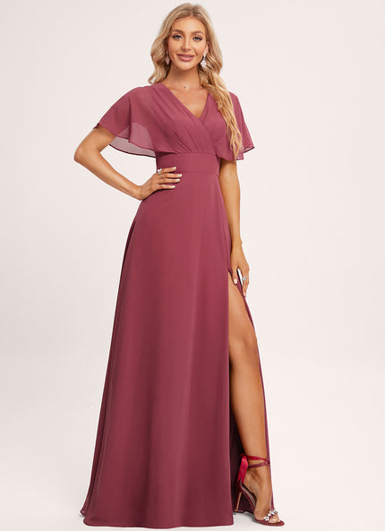 Robe Cérémonie Longue Volants Rose