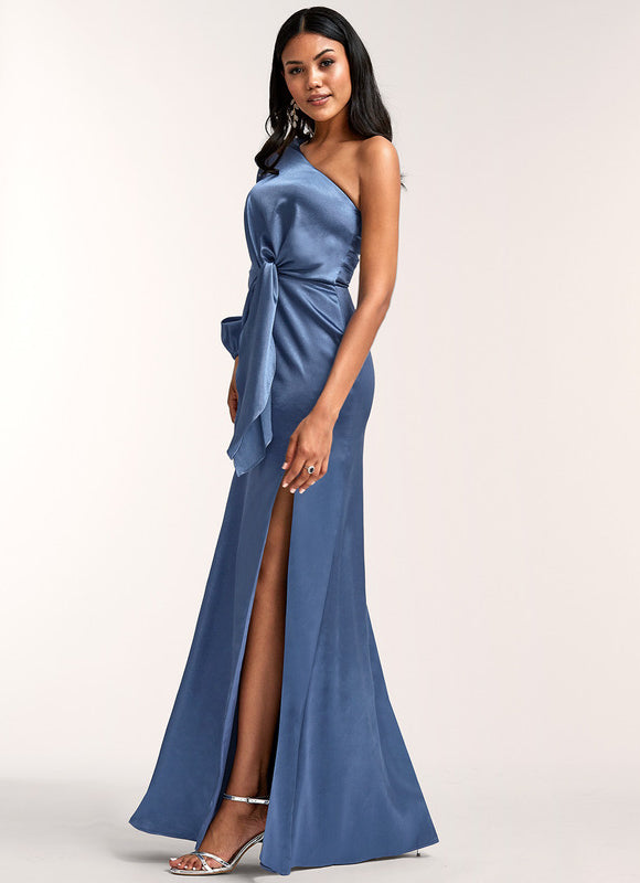 Robe Cérémonie Satin Bordeaux Asymétrique - gallery 3