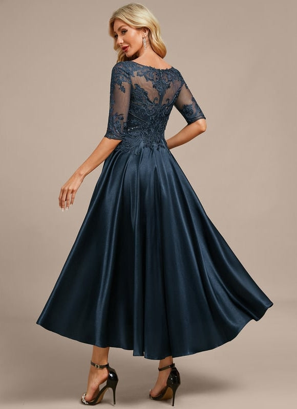 Robe Cérémonie Satinée Marine Chic - gallery 6