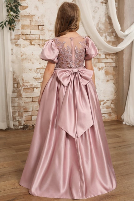 Robe Cérémonie Satin Rose Brodée - gallery 4