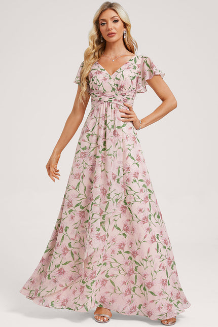 Robe Cérémonie Longue Volants Rose