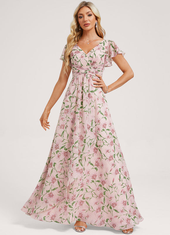Robe Cérémonie Longue Volants Rose