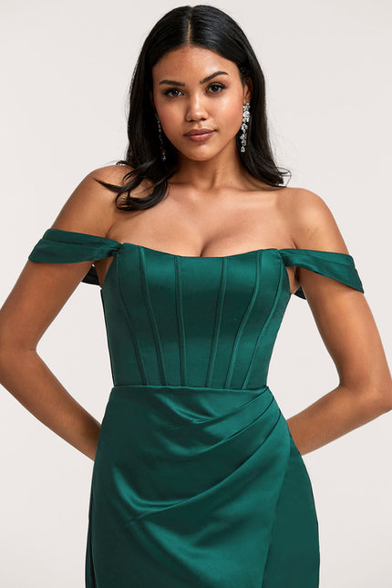 Robe Cérémonie Satin Émeraude Élégante - gallery 3