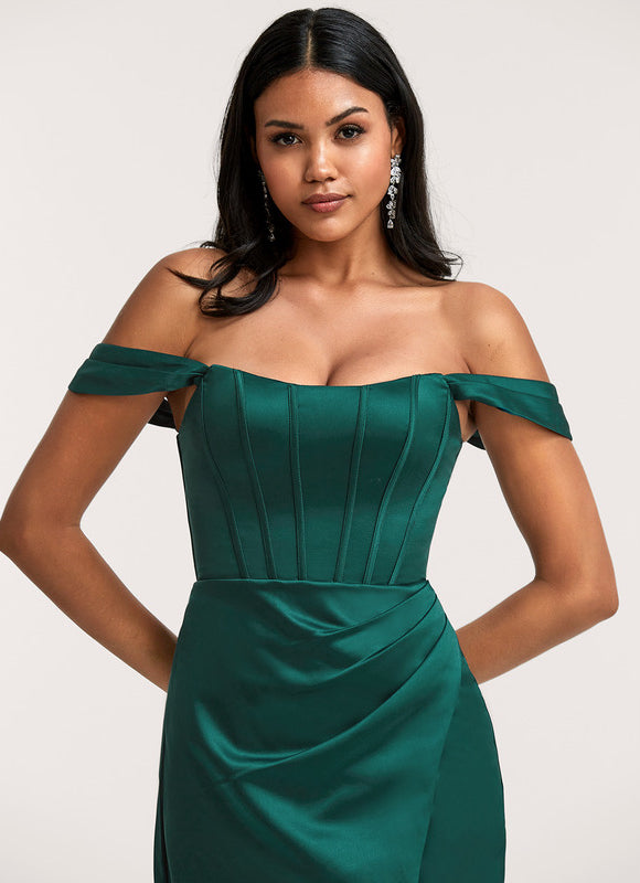 Robe Cérémonie Satin Émeraude Élégante - gallery 3