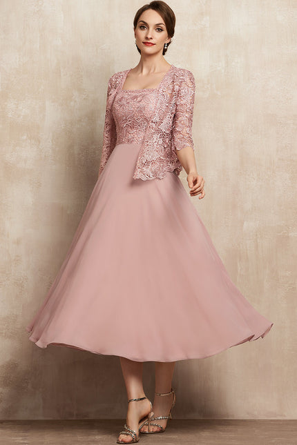 Robe Cérémonie Rose Pastel Trapèze Dentelle - gallery 3