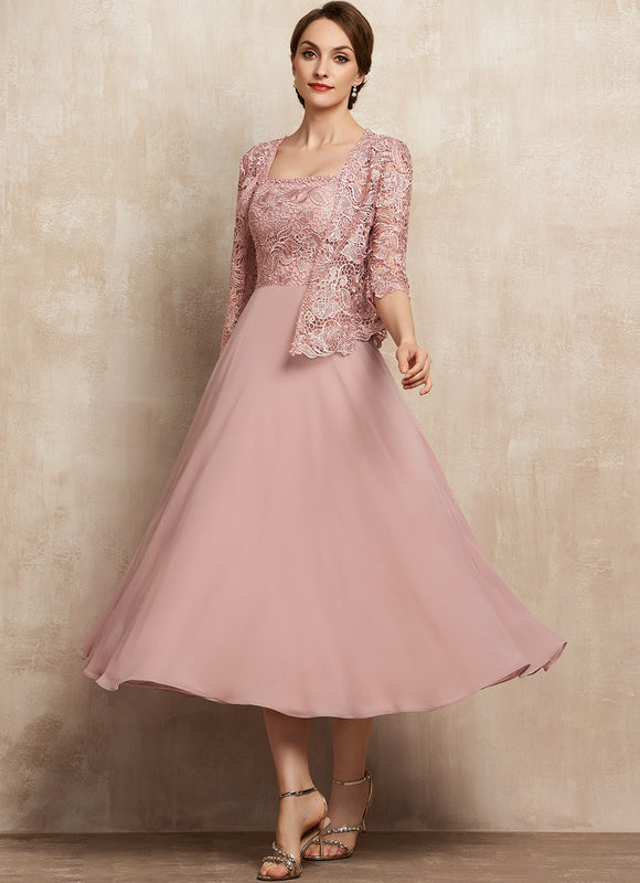 Robe Cérémonie Rose Pastel Trapèze Dentelle - gallery 3