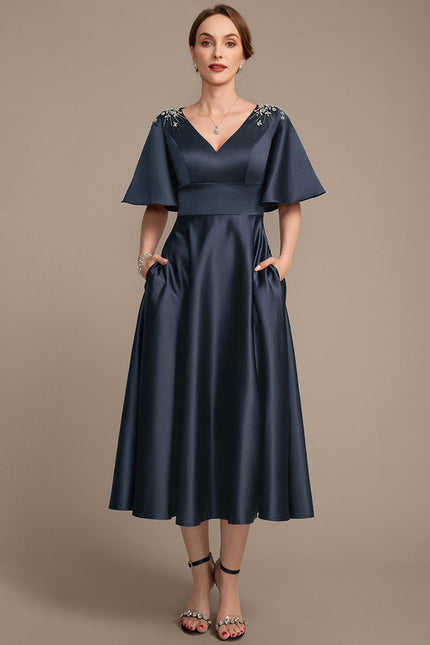 Robe Cérémonie Satin Marine Élégant - gallery 2