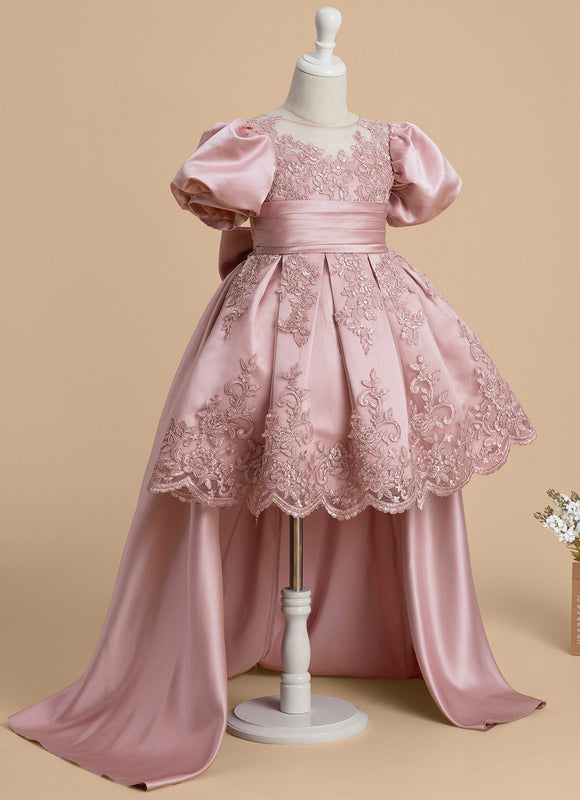 Robe Cérémonie Satin Rose Brodée - gallery 6