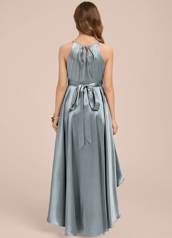 Robe Cérémonie Satinée Asymétrique Marine - gallery 1
