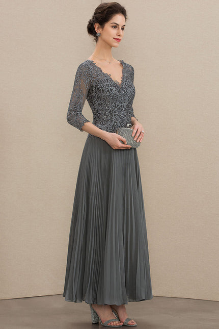 Robe Cérémonie Gris Élégant Plissé - gallery 2