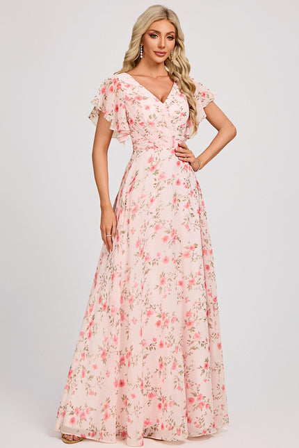 Robe Cérémonie Longue Volants Rose