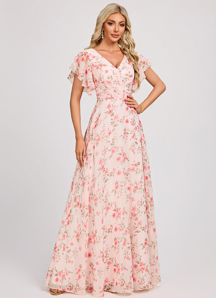 Robe Cérémonie Longue Volants Rose