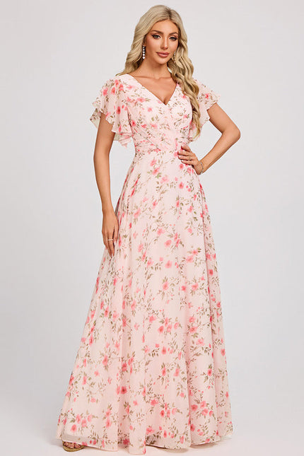 Robe Cérémonie Longue Volants Rose