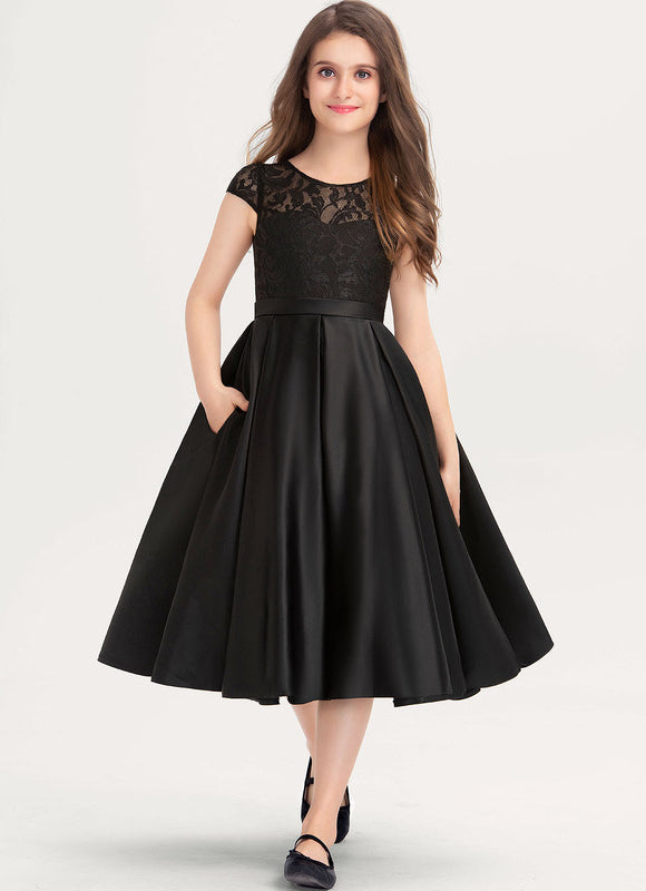 Robe Cérémonie Satin Noir - gallery 1