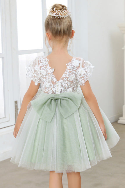 Robe Cérémonie Tulle Verte Fleuri - gallery 2