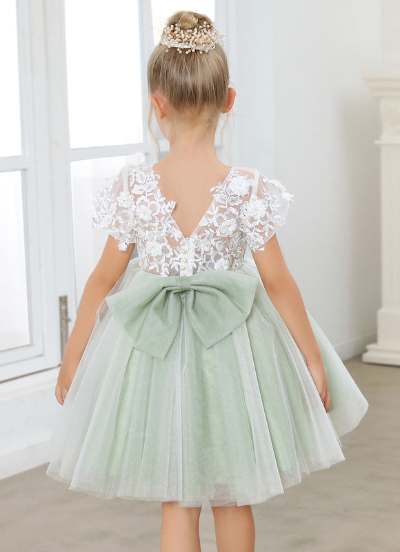 Robe Cérémonie Tulle Verte Fleuri - gallery 2